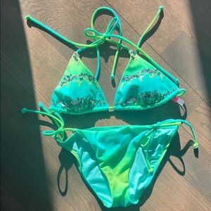 NWOT Victoria’s Secret Bikini Sequin and Lime Ombré Women’s Small